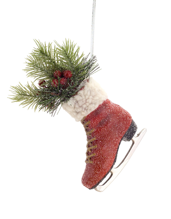 Ornament - Red Skate with Pine and Berry