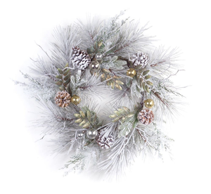 Wreath - Flocked Snow Pine with Cones