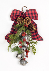 Hanging Pine - With Bow and Bells (Red Plaid)