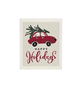 Swedish Dishcloth - Happy Holidays Car