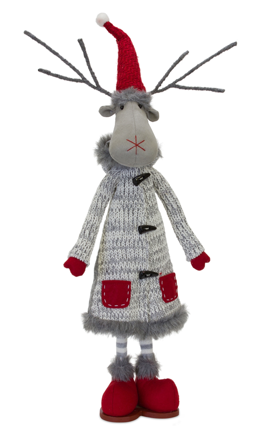 Moose Plush - Standing Branch Antlers Grey Red Outfit