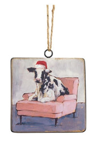 Ornament - Cow and Chair (Pink Chair)