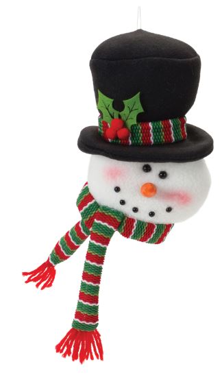 Ornament - Snowman Head with Red & Green Scarf