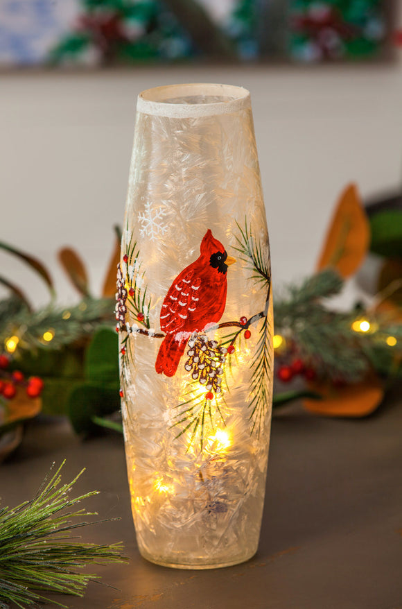 Cylinder LED - Cardinal and Pinecones