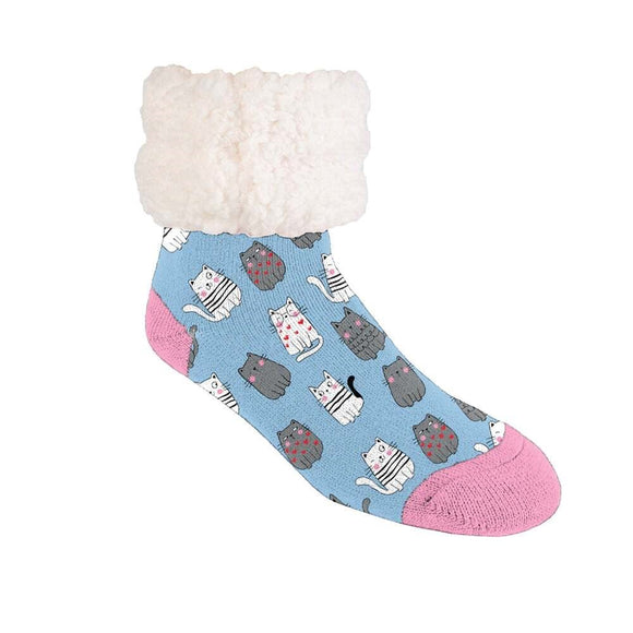 Pudus Classic Slipper Socks - City Cat Iceblue
