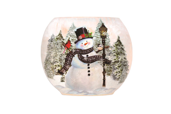 Oval Vase - Lit Snowman with Lightpost