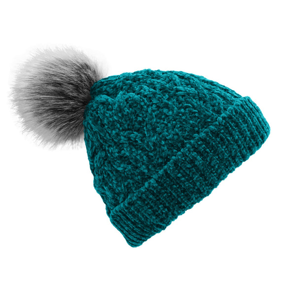 Hat - Pom Pom Cable Knit Chenille (Harbor Blue)