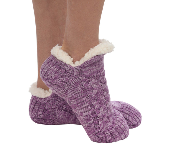 Slipper Socks - Women's Microcrew Cable Sherpa (Assorted Colours)