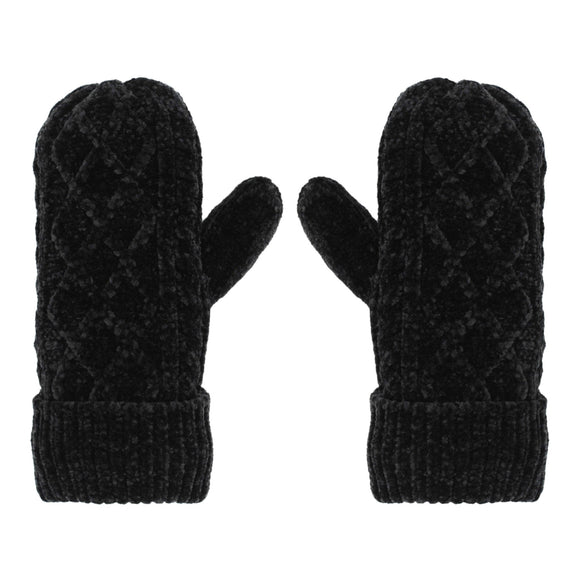 Mittens - Chenille Cable Knit Black