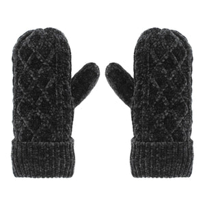 Mittens - Chenille Cable Knit Grey
