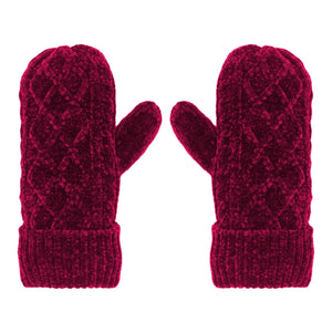 Mittens - Chenille Cable Knit Raspberry