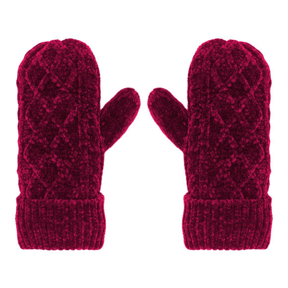 Mittens - Chenille Cable Knit Raspberry