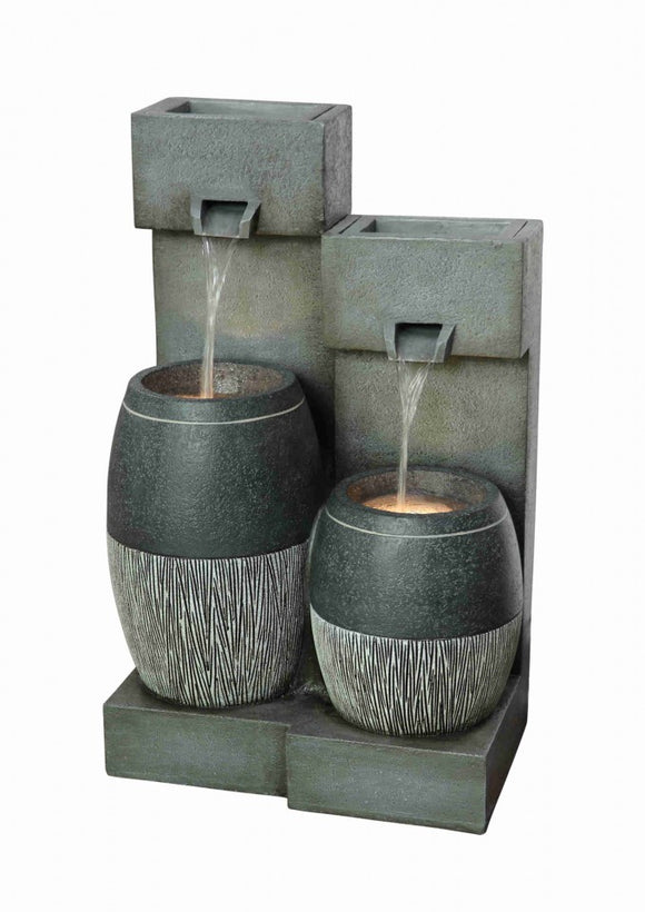 Outdoor Fountain - Double Jug Offset Back (Grey)
