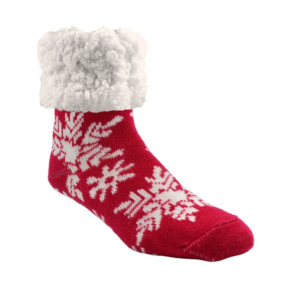 Pudus Classic Slipper Socks - Raspberry Snowflake