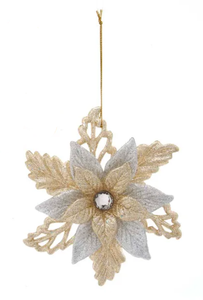 Ornament - Glitter Poinsettia (Platinum and Silver)