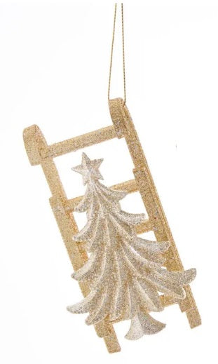 Ornament - Sled with Christmas Tree (Gold)