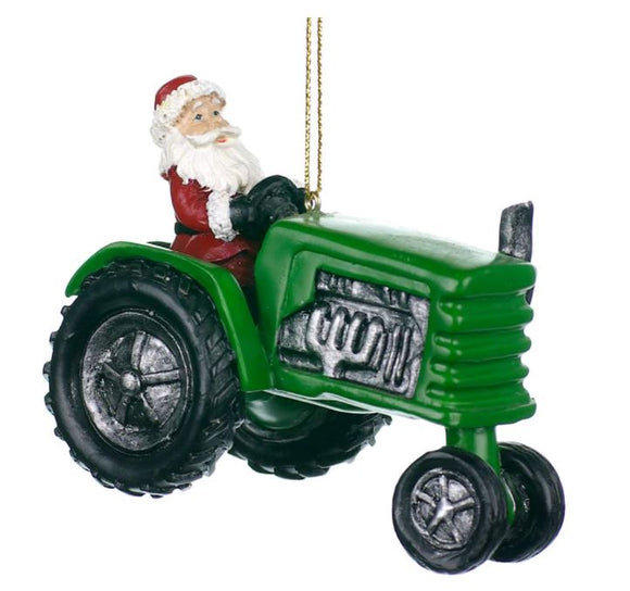 Ornament - Santa on Green Tractor