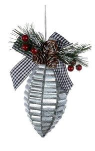 Ornament - Tin with Pine (Pointed Bottom)