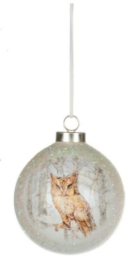 Ornament - White Ball with Owl