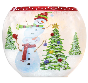 Oval Vase - Lit Snowmen Decorating Tree