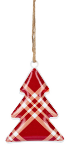 Ornament - Plaid Tree Red and White Diagonal