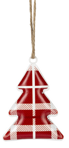 Ornament - Plaid Tree Red and White Horizontal