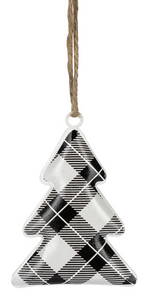 Ornament - Plaid Tree Black and White Diagonal