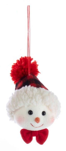 Ornament - Snowman Head (Plaid Hat Red Bow)