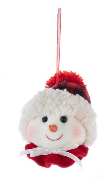 Ornament - Snowman Head (Plaid Hat White Bow)