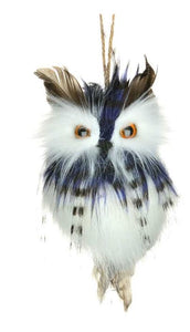 Ornament - Owl with Blue and White Feathers