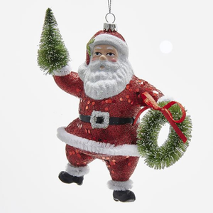 Ornament - Santa with Wreath and Tree