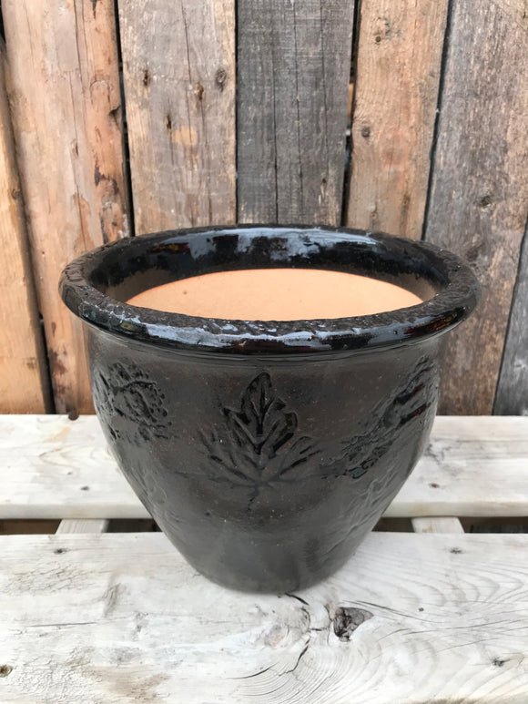 Pot - Dark Brown with leaf pattern (Small)