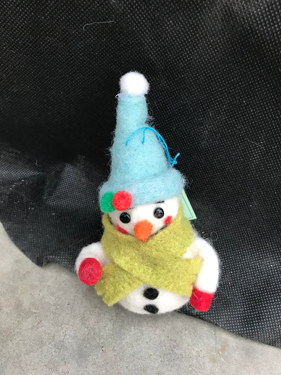 Ornament - Retro Snowman Blue Hat