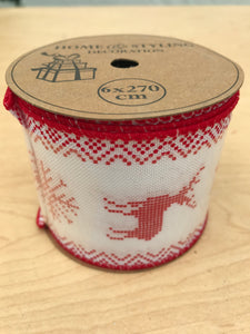 Ribbon - Red White Snowflake & Reindeer