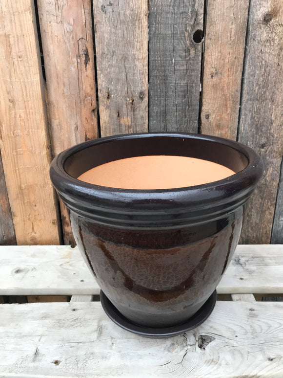 Pot with Saucer - Cognac Brown (Large)