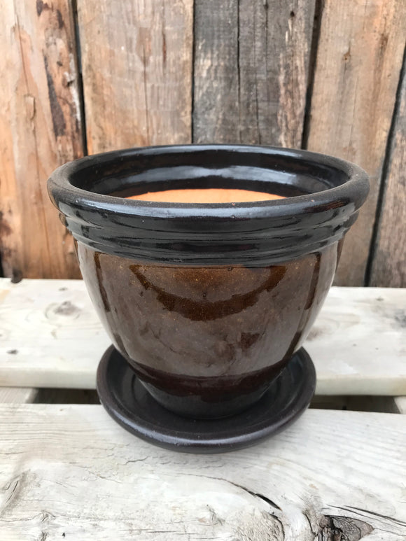 Pot and Saucer - Cognac Brown (Small)