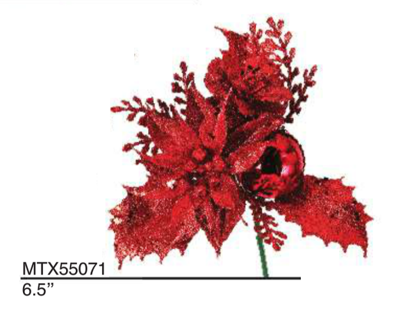 Pick - Poinsettia Boxwood with Ball Glitter Red