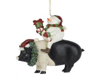 Ornament - Snowman on Pig