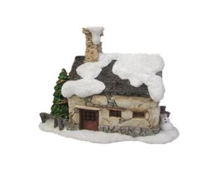 Christmas Village Cottage - Stone with Tree LED