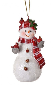 Ornament - Snowman with Cardinals (Red Hat)