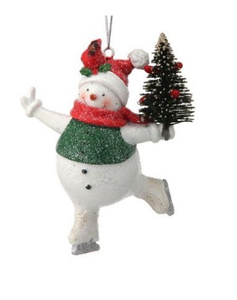 Ornament - Snowman Skating with Cardinal (Tree)