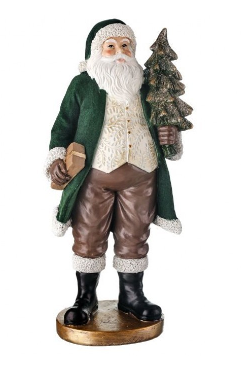 Santa - Holding Tree (Green Flocked Coat)