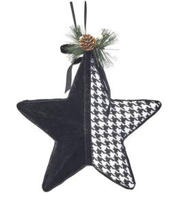 Ornament - Star Black and White Plaid