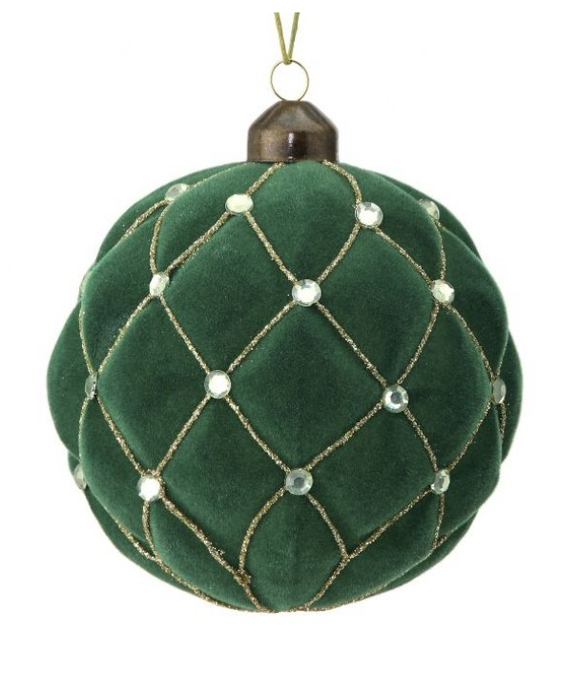 Ornament - Ball Cushion Velvet (Green and Gold)