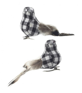 Bird on Clip - Black and White Plaid