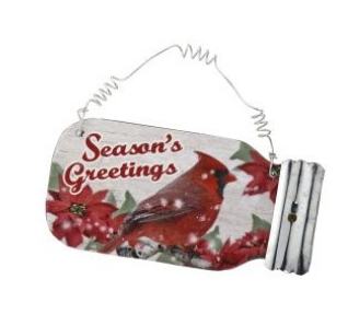 Ornament - Mason Jar Cardinals Seasons Greetings