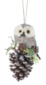 Owl Ornament - On Pinecone (Small)