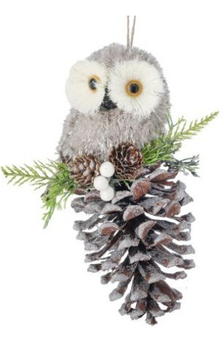 Owl Ornament - On Pinecone (Large)