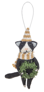 Ornament - Cat Hipster with Green Wreath