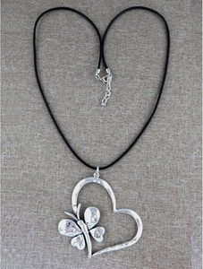 Necklace - Rope Heart and Butterfly (Silver)